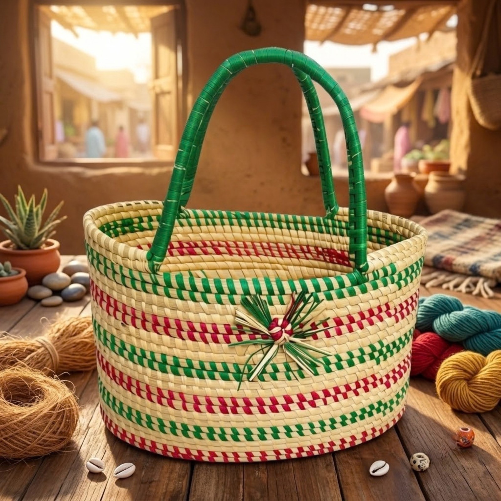 Multicolor Handwoven Carry Basket with Handle