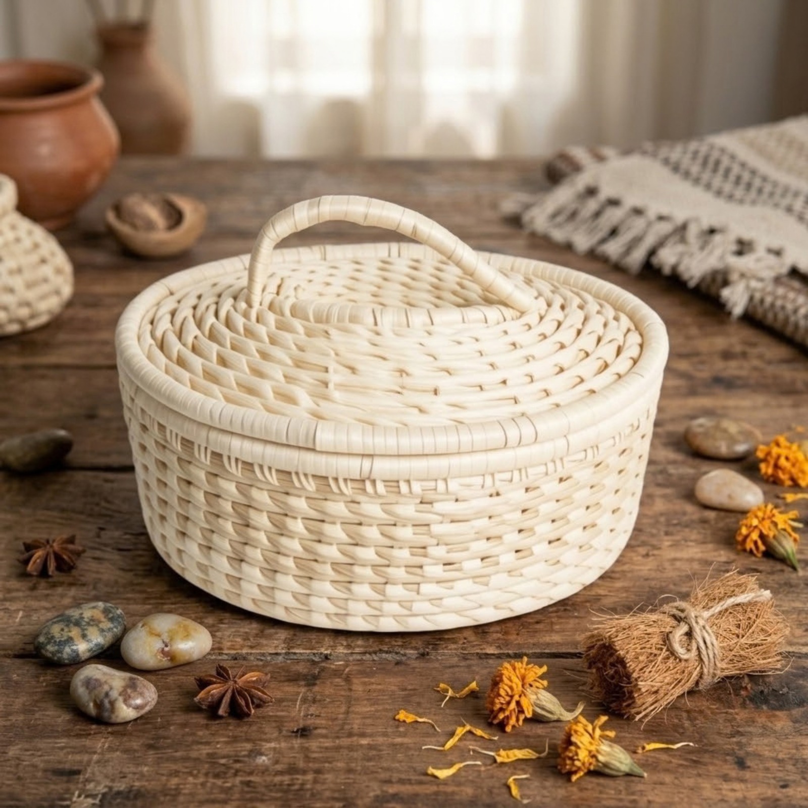 Natural Handwoven Round Hotcase