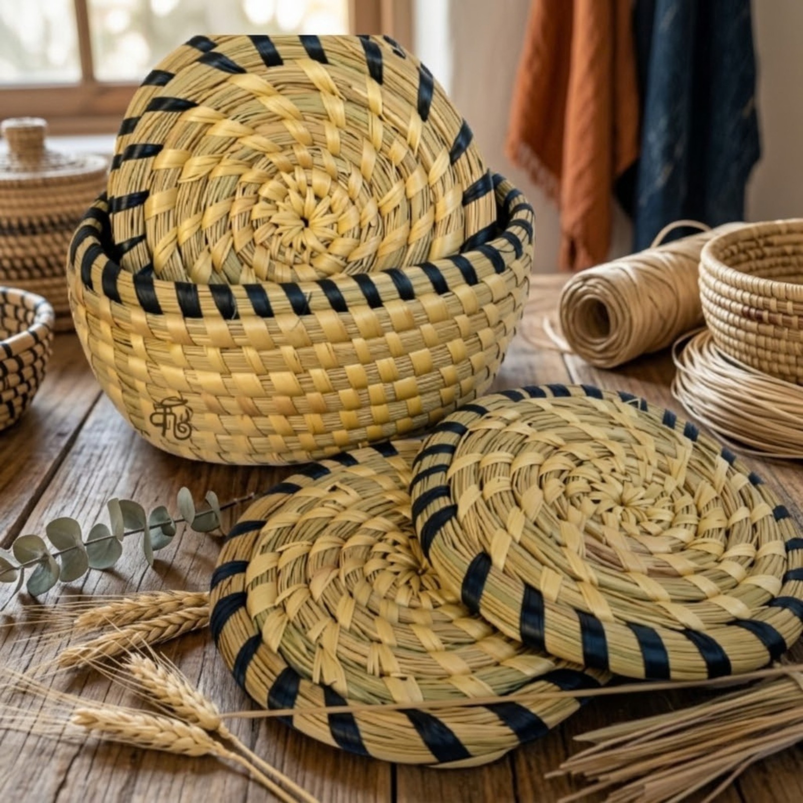 Black & Natural Handwoven Coaster