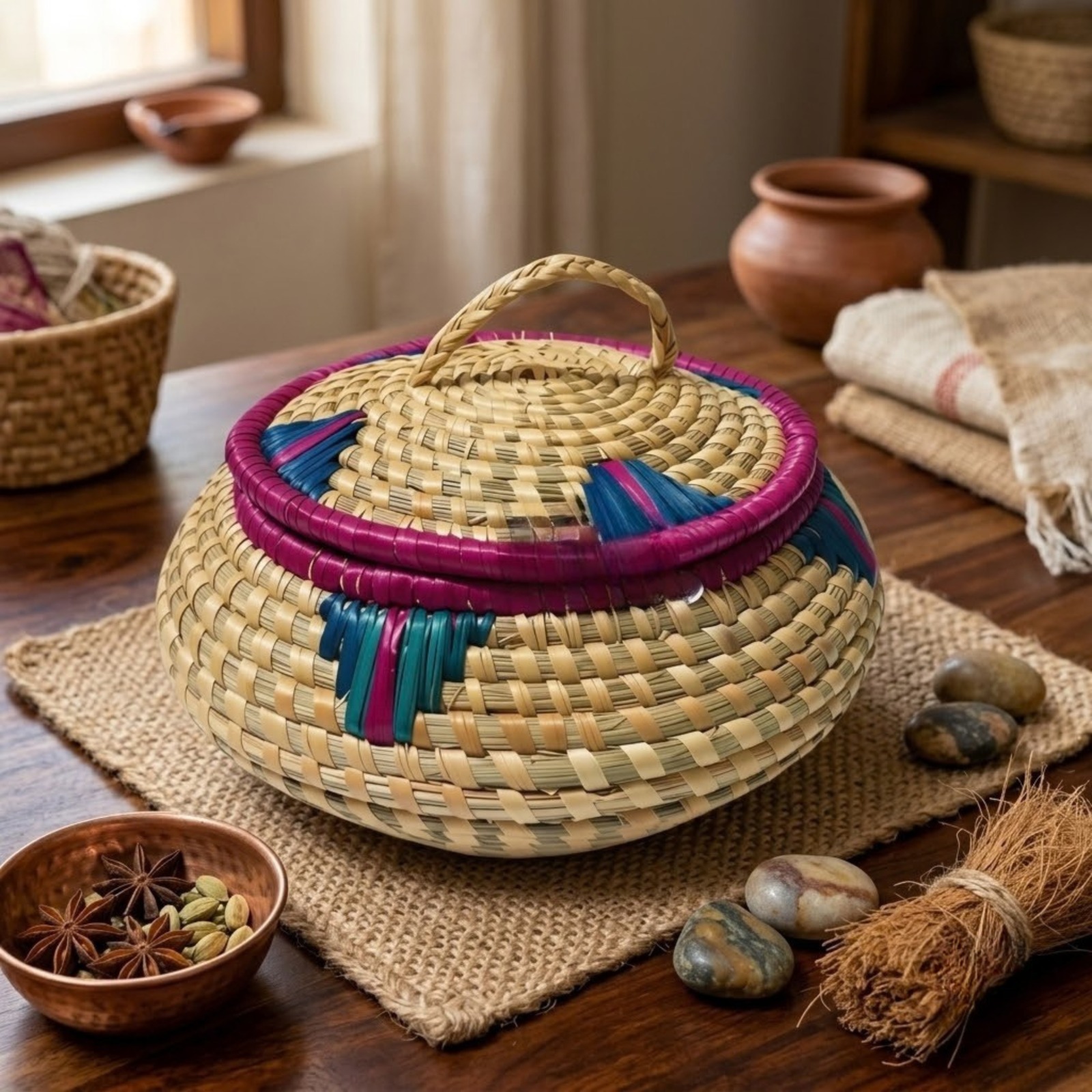 Colorful Round Handwoven Hotcase