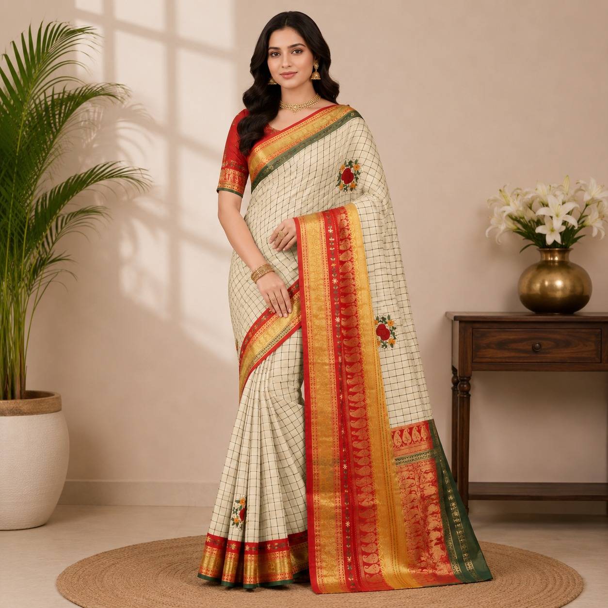 WEAIVING FABRIC CHECK PRINT MULTIPALLU THREAD KNOTWORK