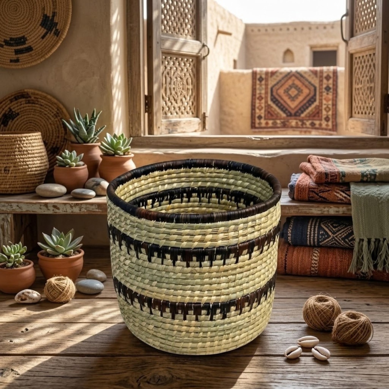 Black & Natural Decorative Handwoven Dustbin
