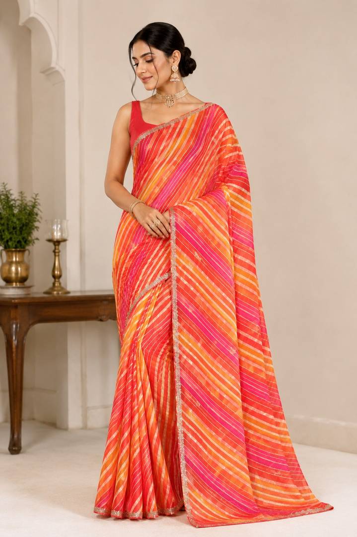 Leheriya With Hand Work Multi Color