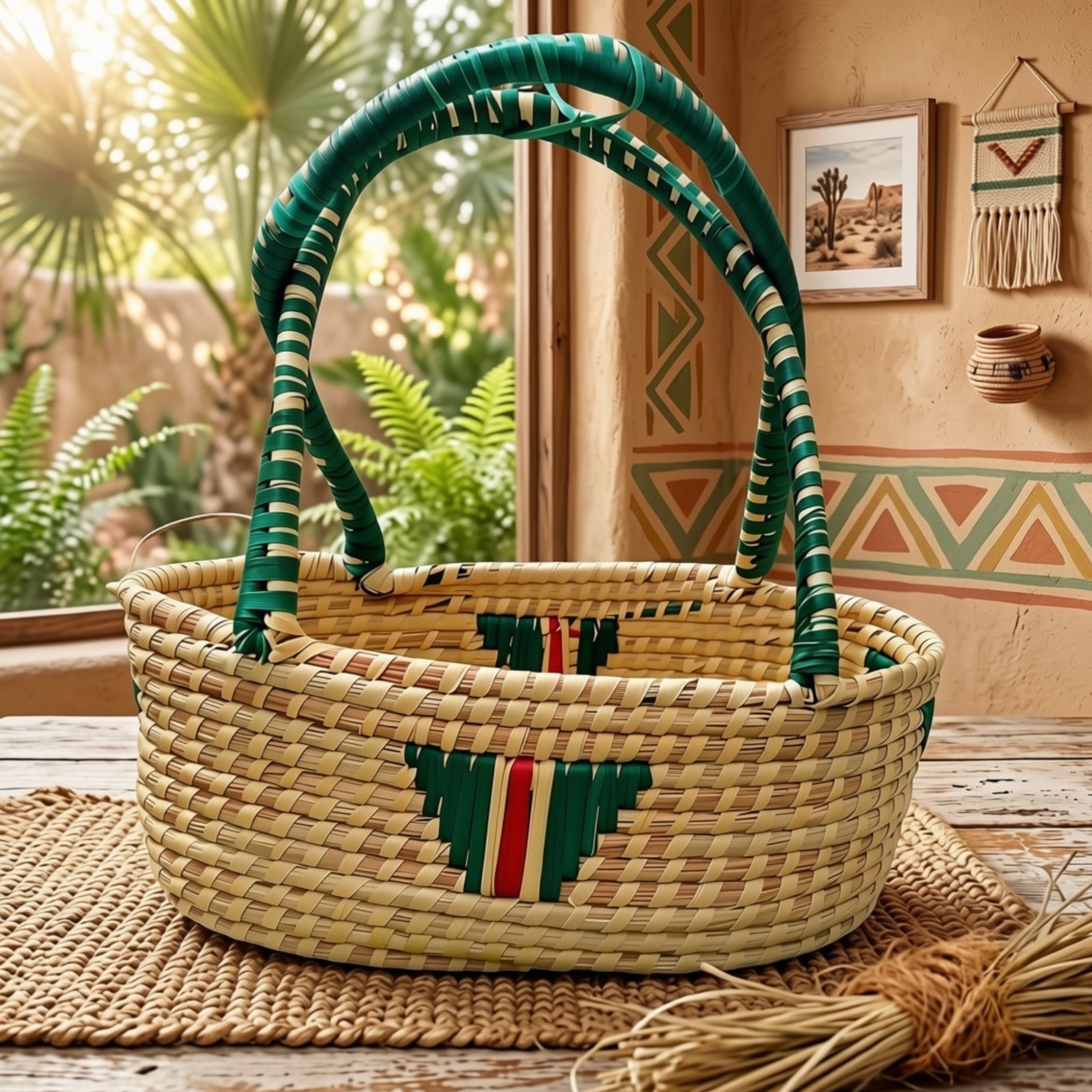 Large Natural Woven Basket with Handles