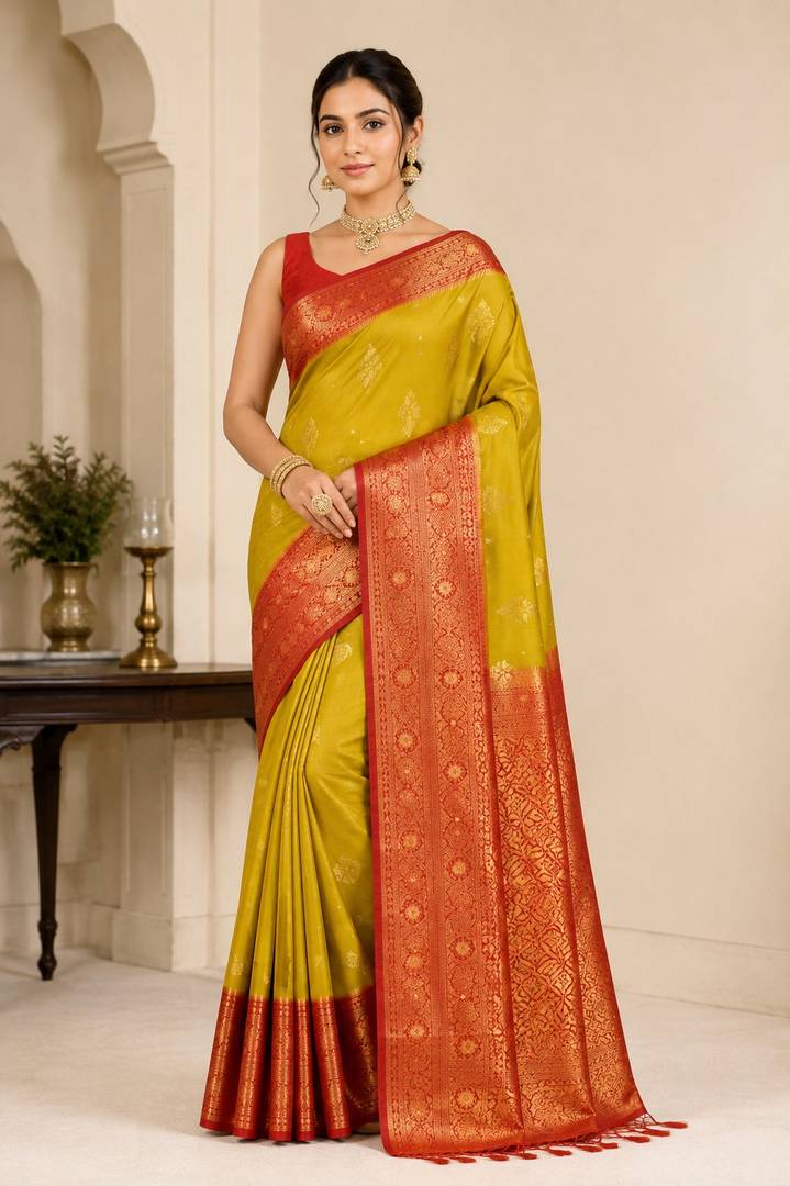 Banarasi Silk Contrast Pallu Border