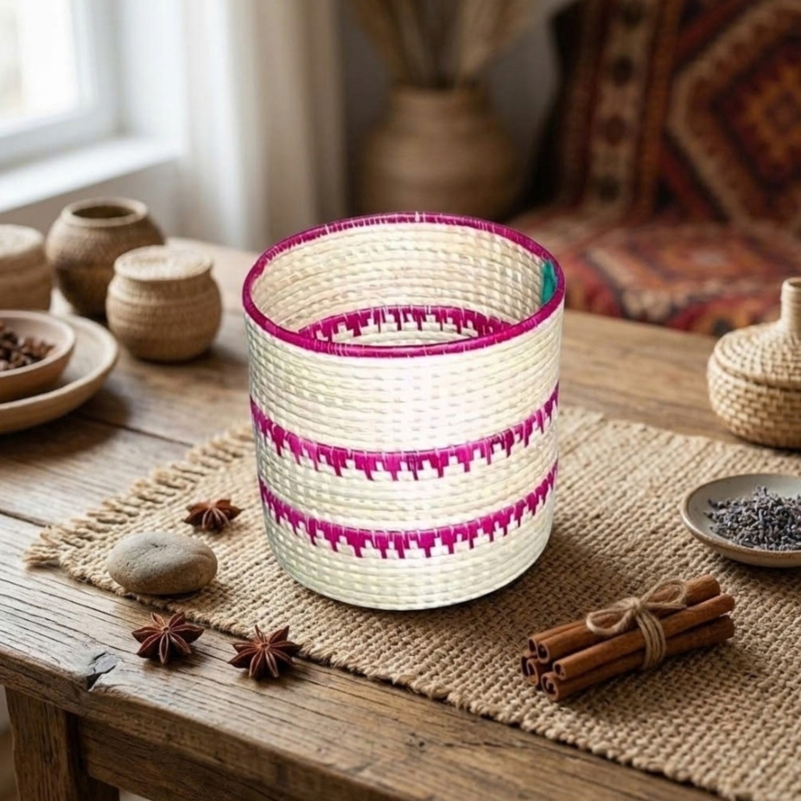 Natural Handwoven Round Dustbin