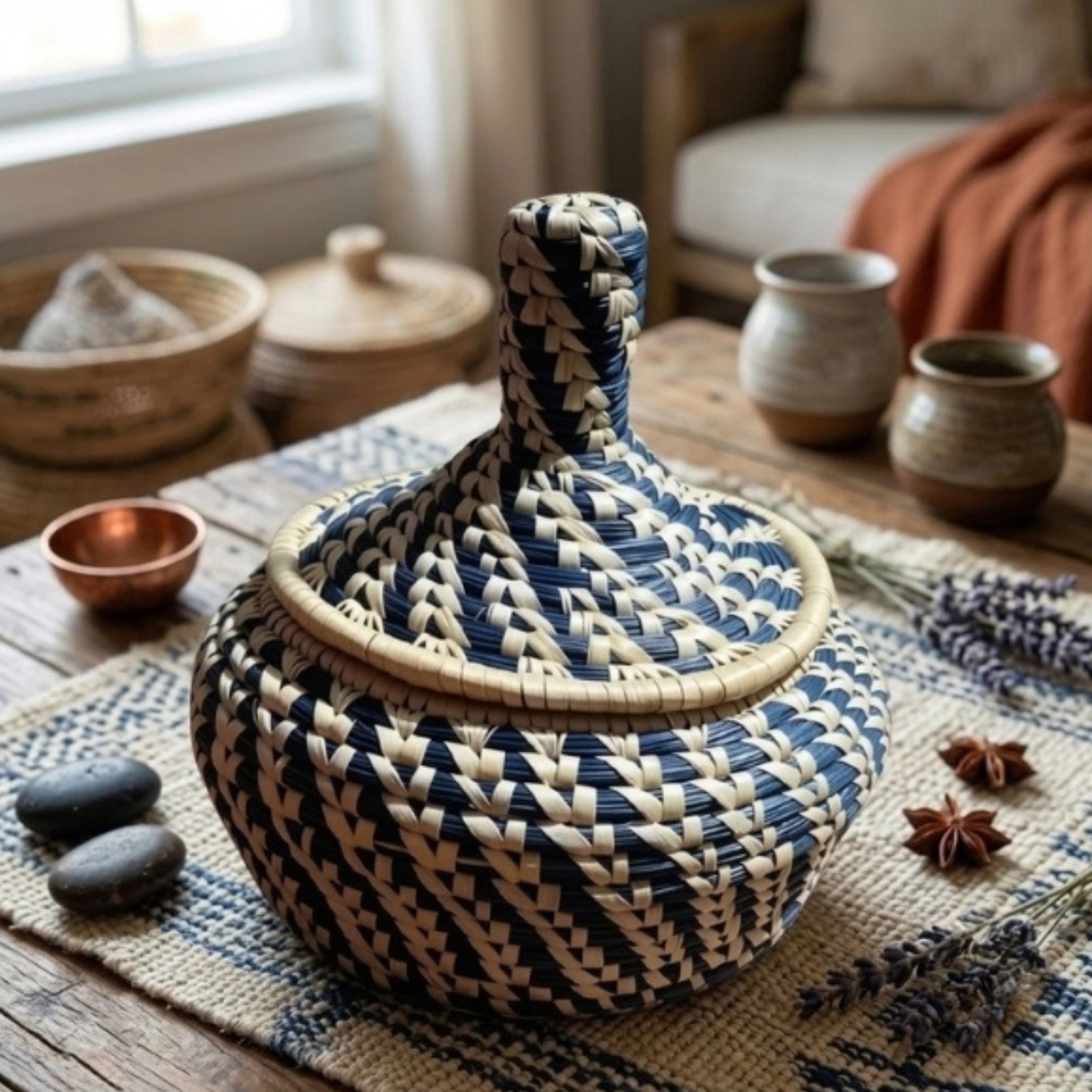 Blue & Natural Handwoven Decorative Hotcase