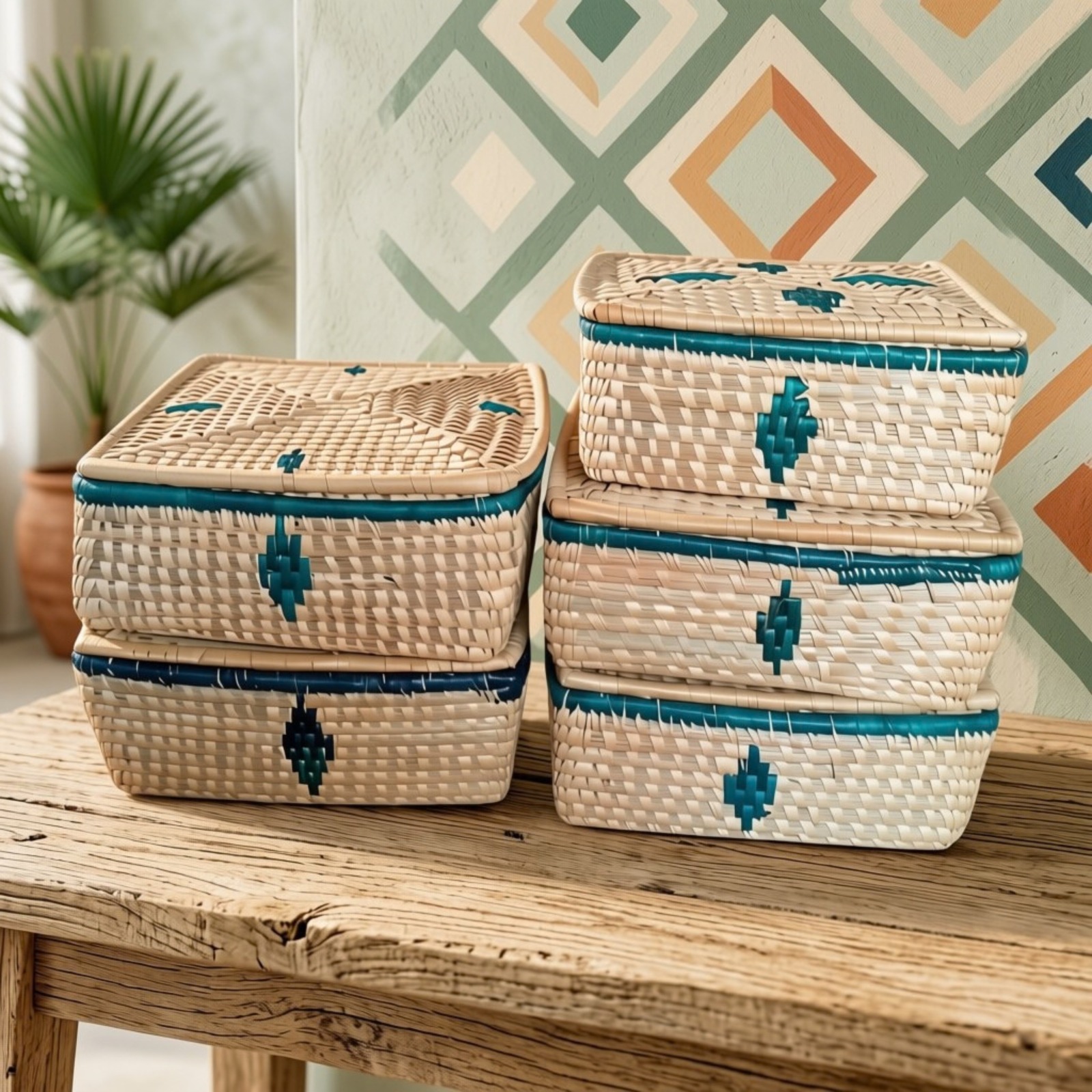 Handwoven Rectangular Storage Box Set with Lid