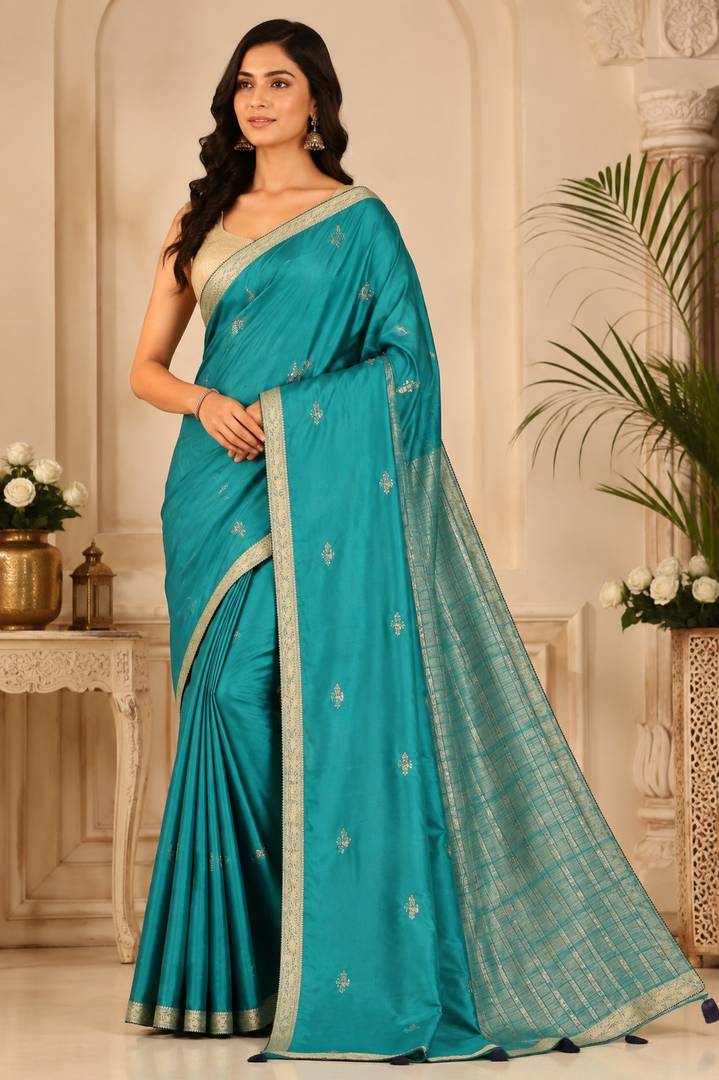 Regal Teal Zari Silk Saree
