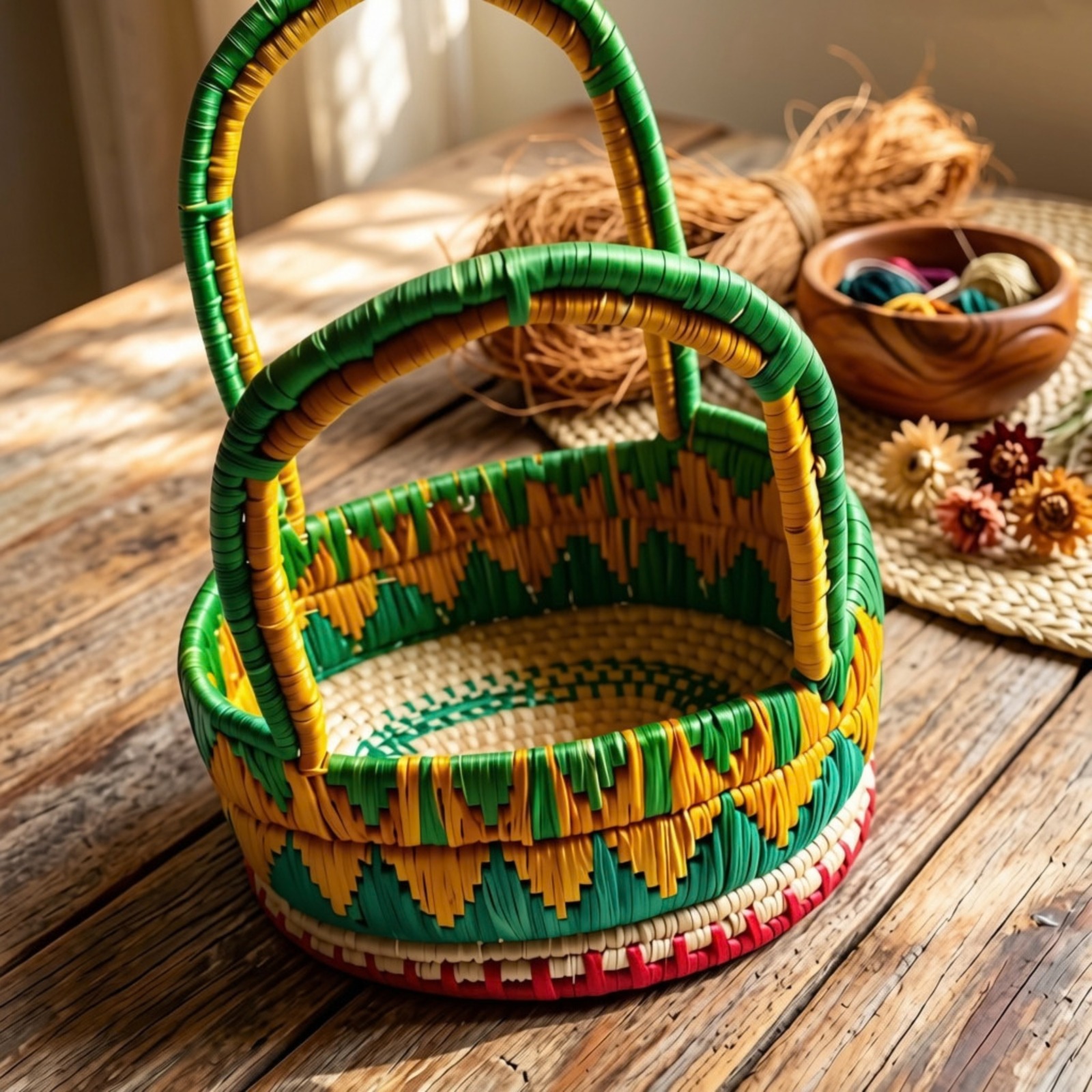 Multicolor Round Handwoven Storage Basket