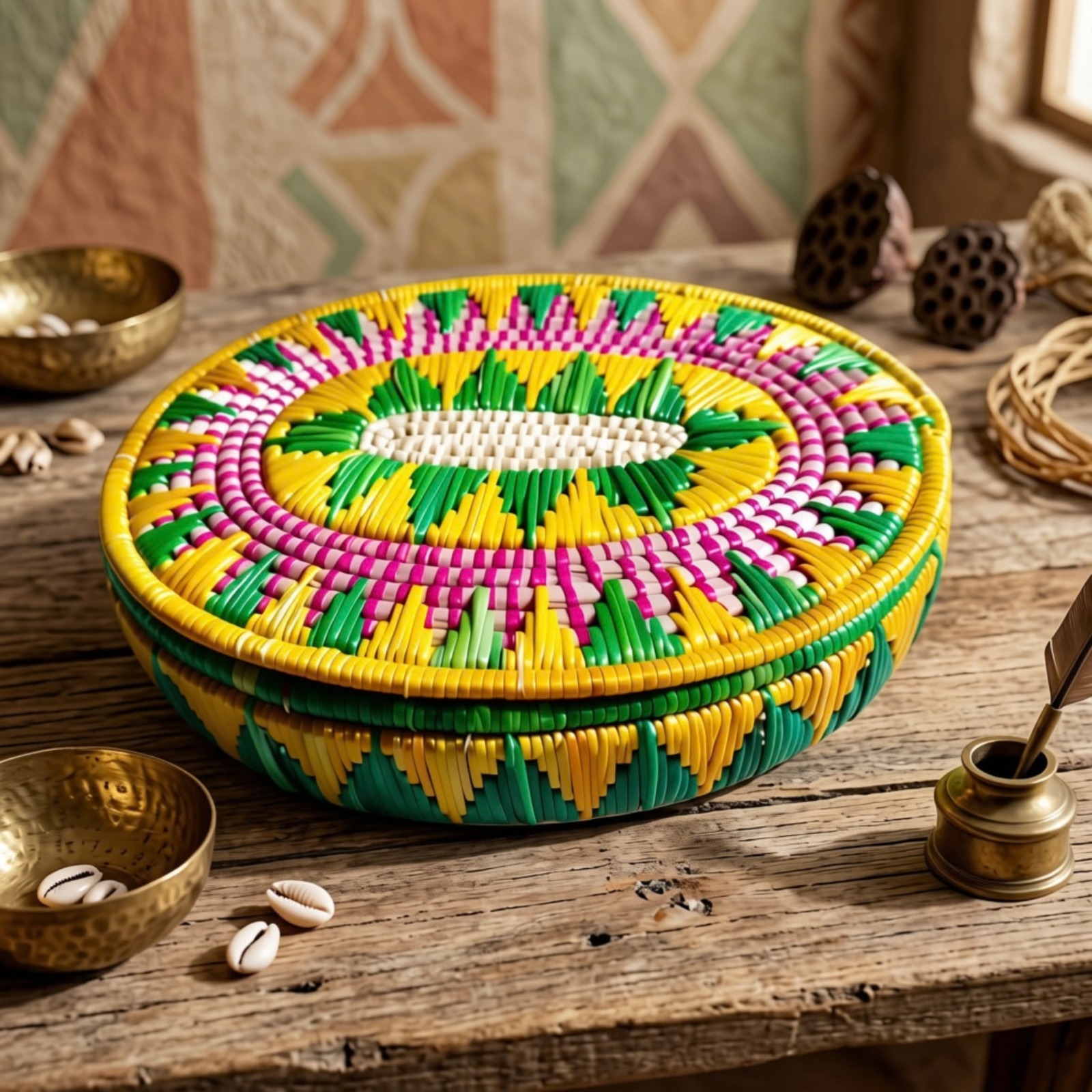 Green & Yellow Handwoven Jewellery Box