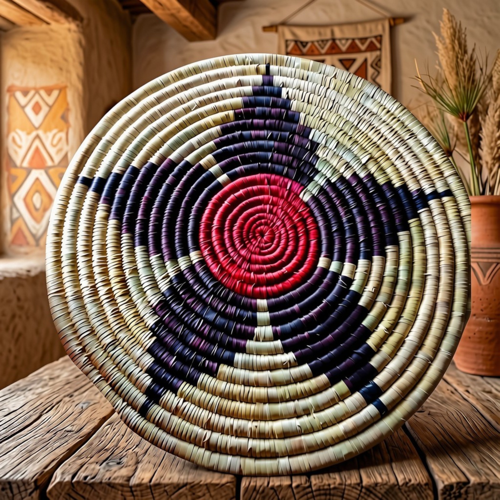 Natural & Purple Handwoven Decorative Coaster