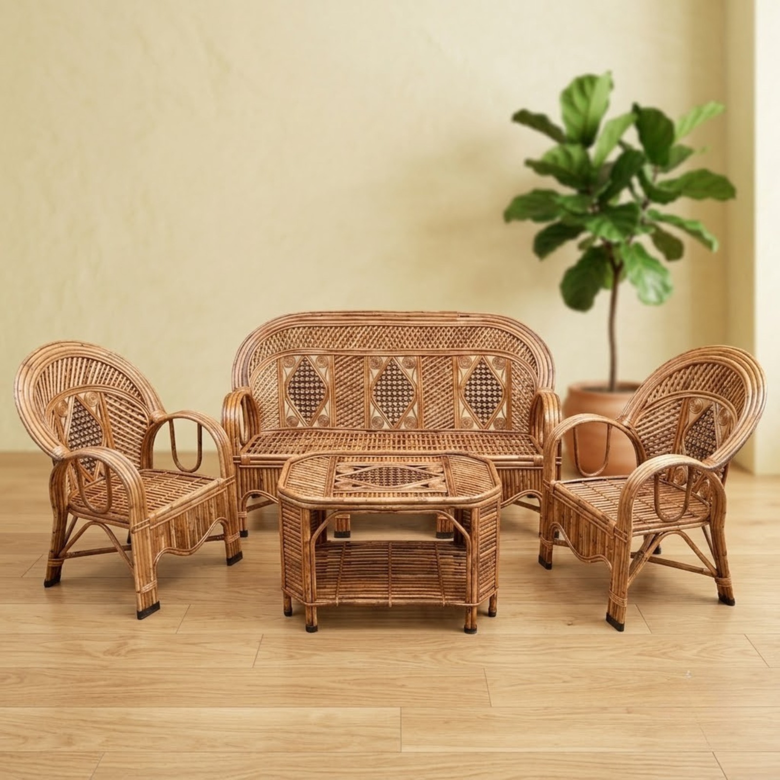 Bamboo Sofa Set With Table