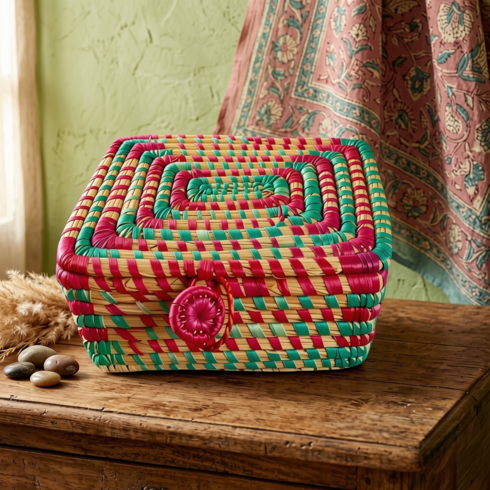 Multicolor Rectangular Handwoven Storage Box