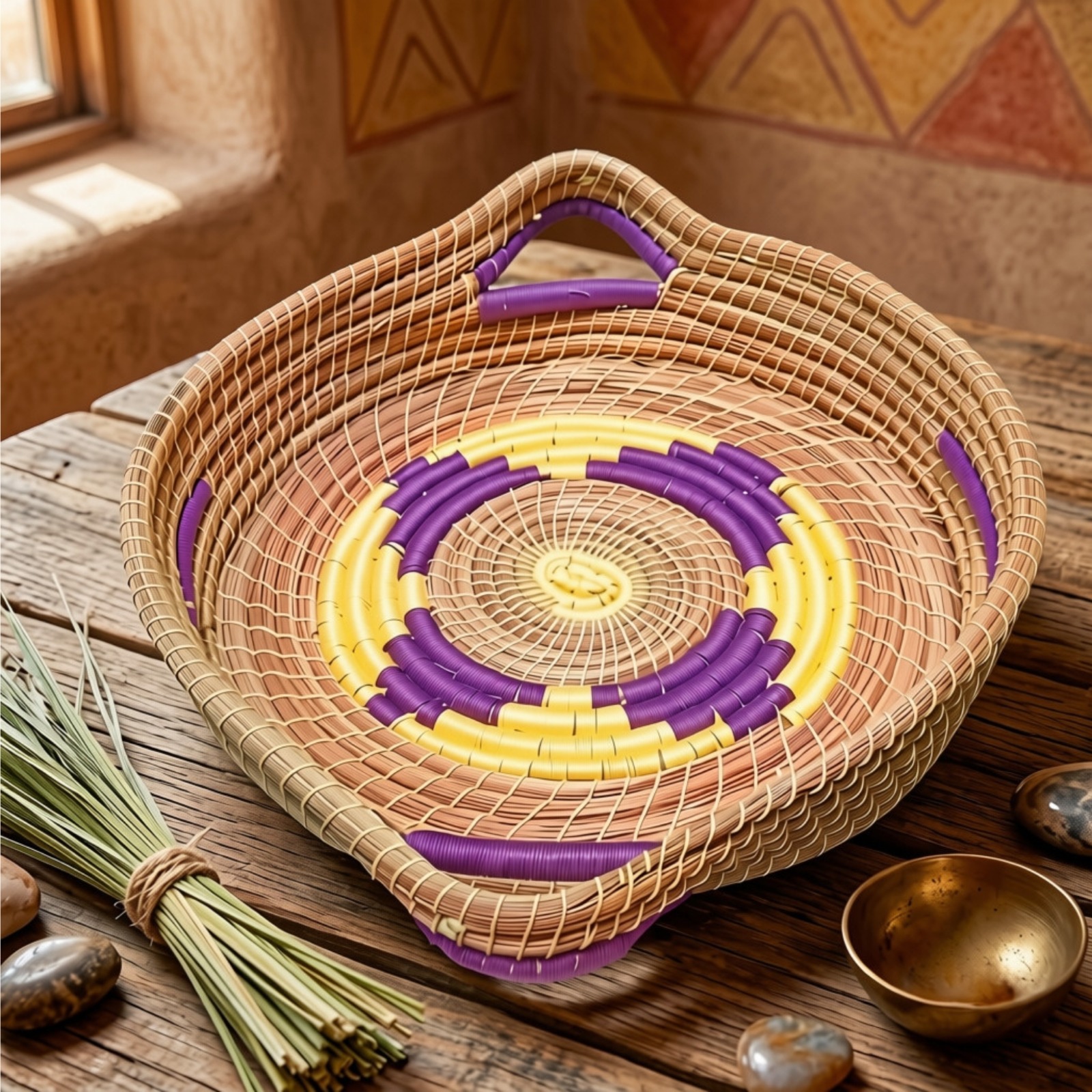 Natural Woven Decorative Tray Basket
