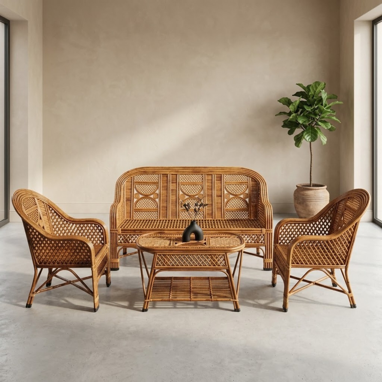 Bamboo Sofa Set With Table