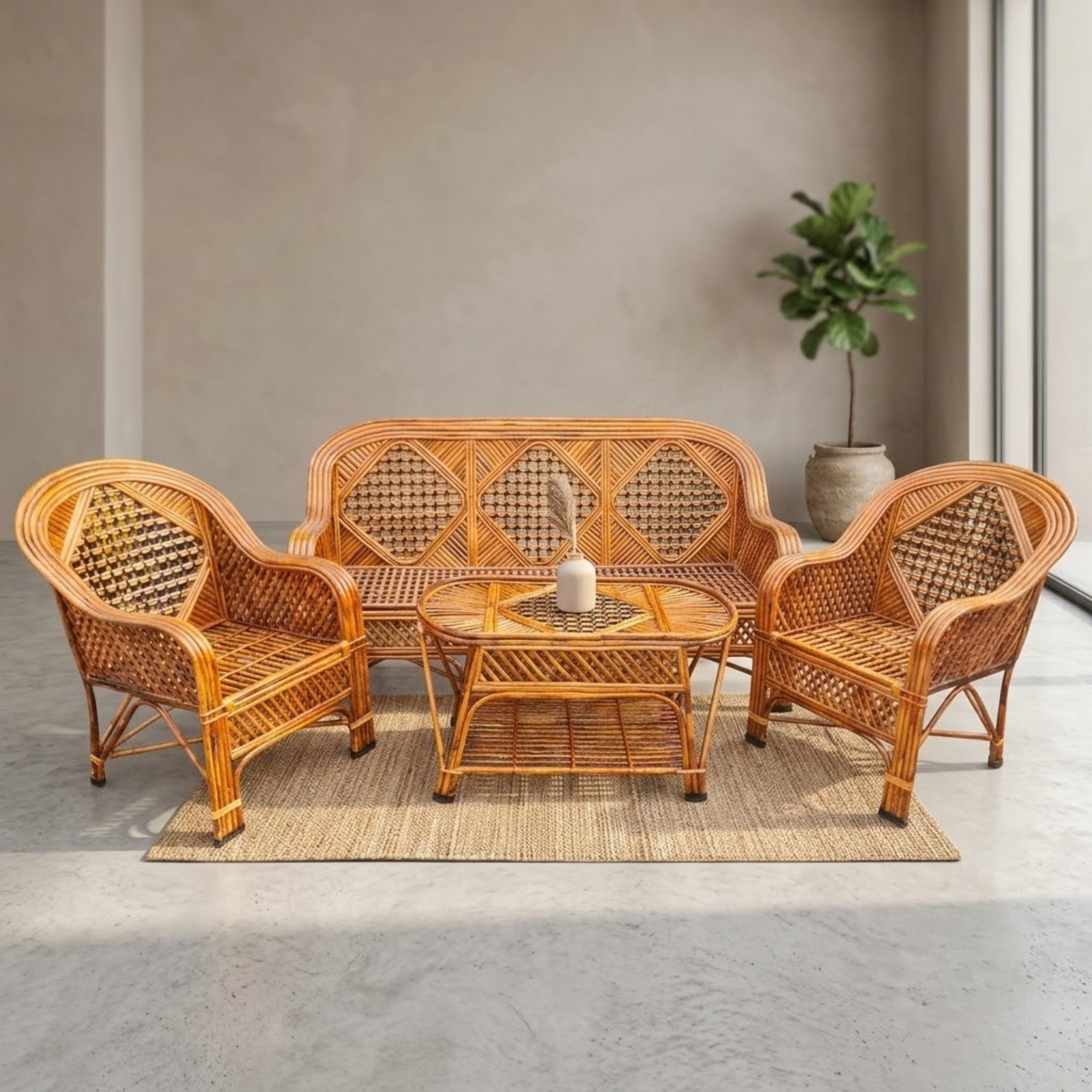 Bamboo Sofa Set With Table