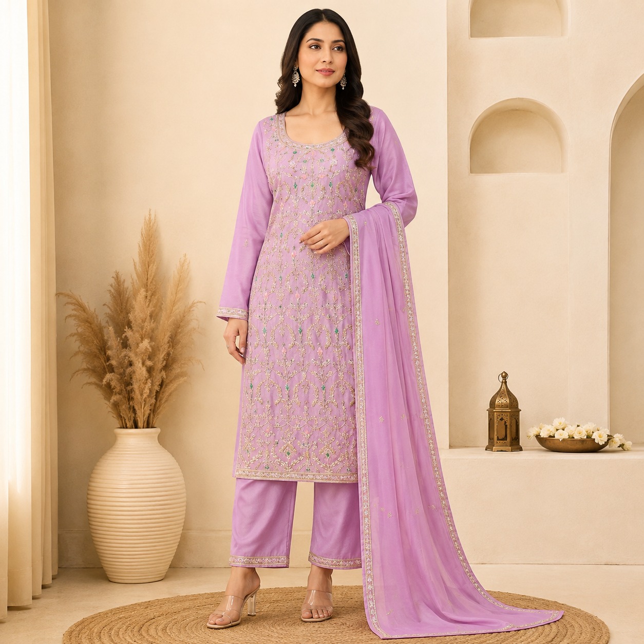 Partywear Silk Suit Hand Work