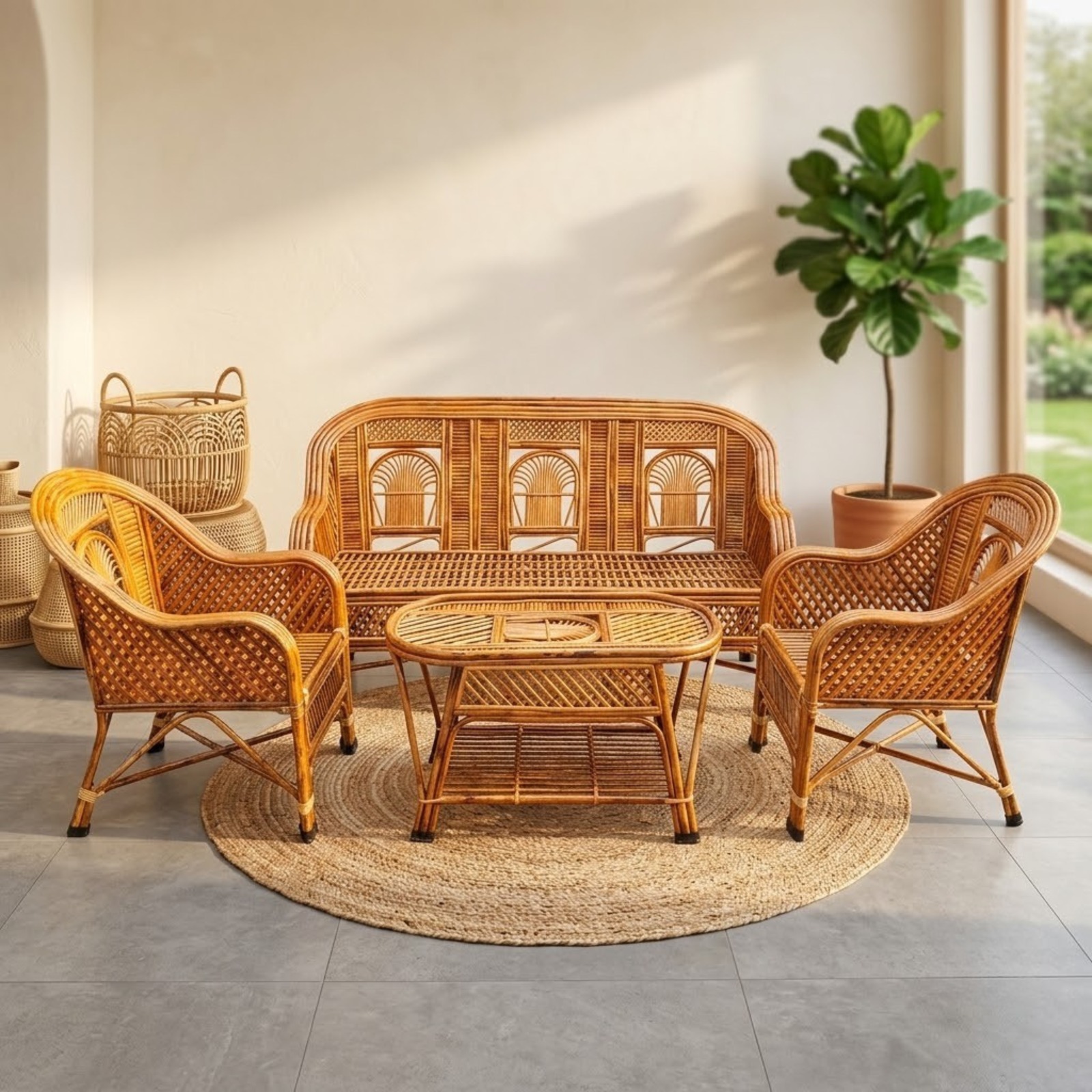Bamboo Sofa Set With Table