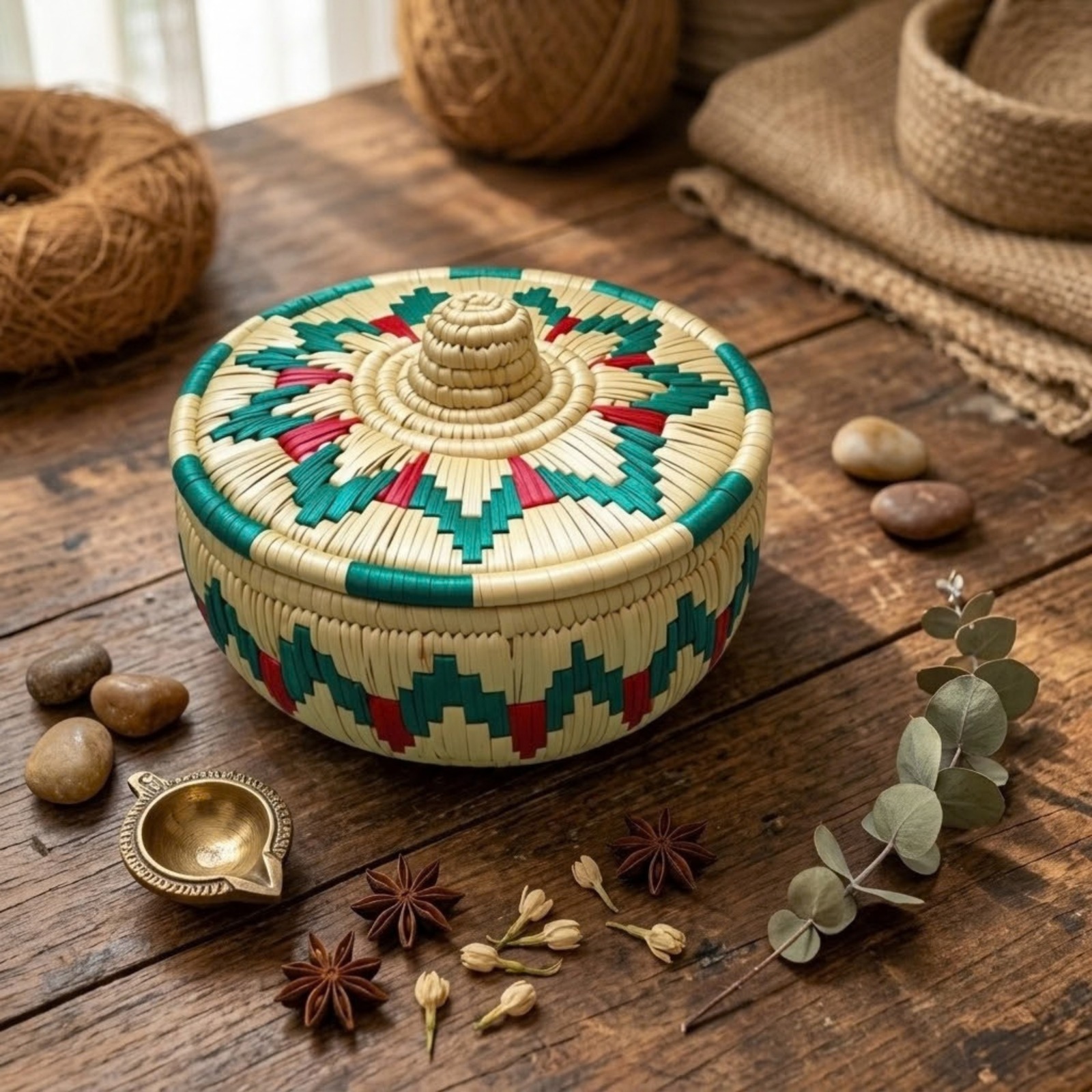 Multicolor Round Handwoven Hotcase
