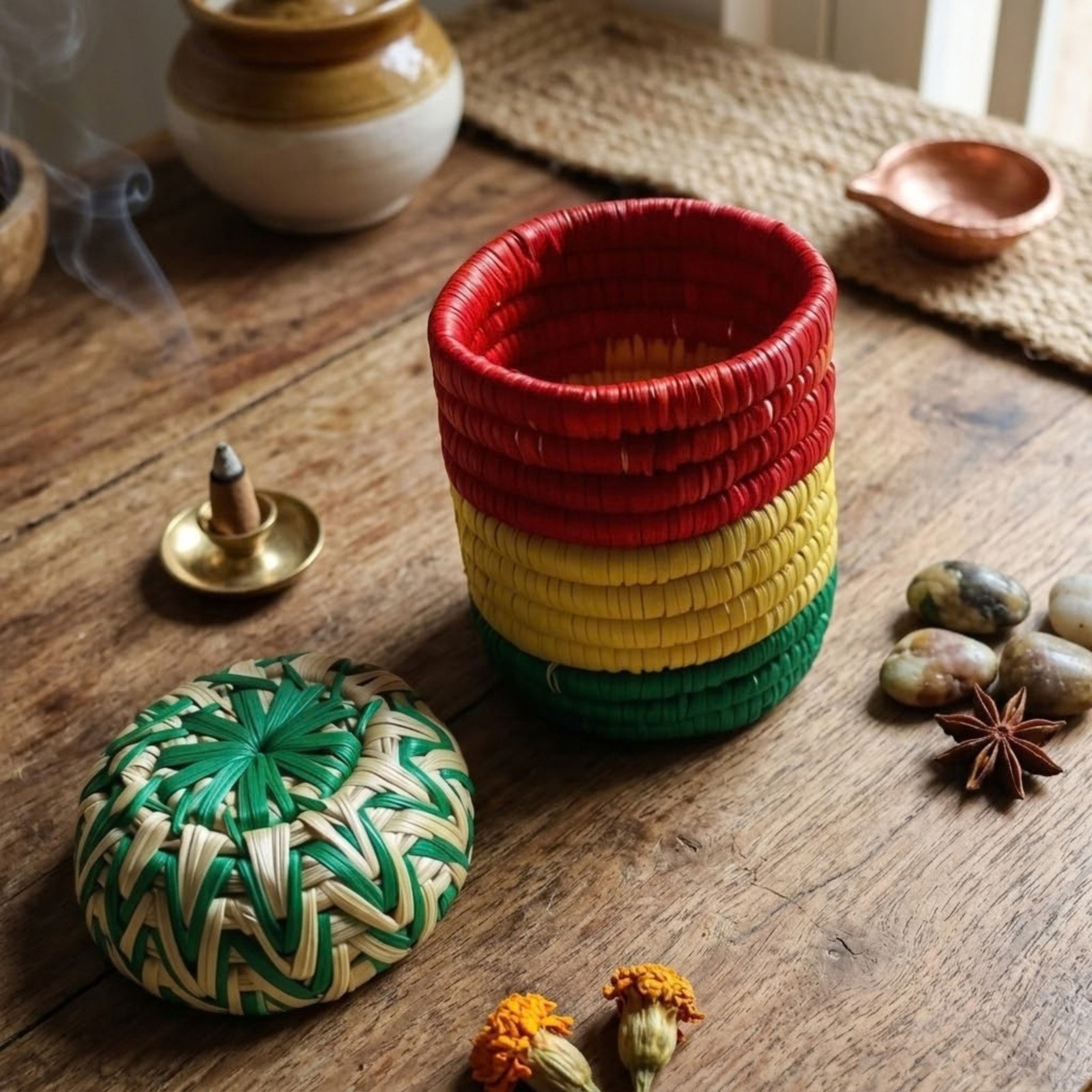 Colorful Handwoven Paper Weight & Pen Holder
