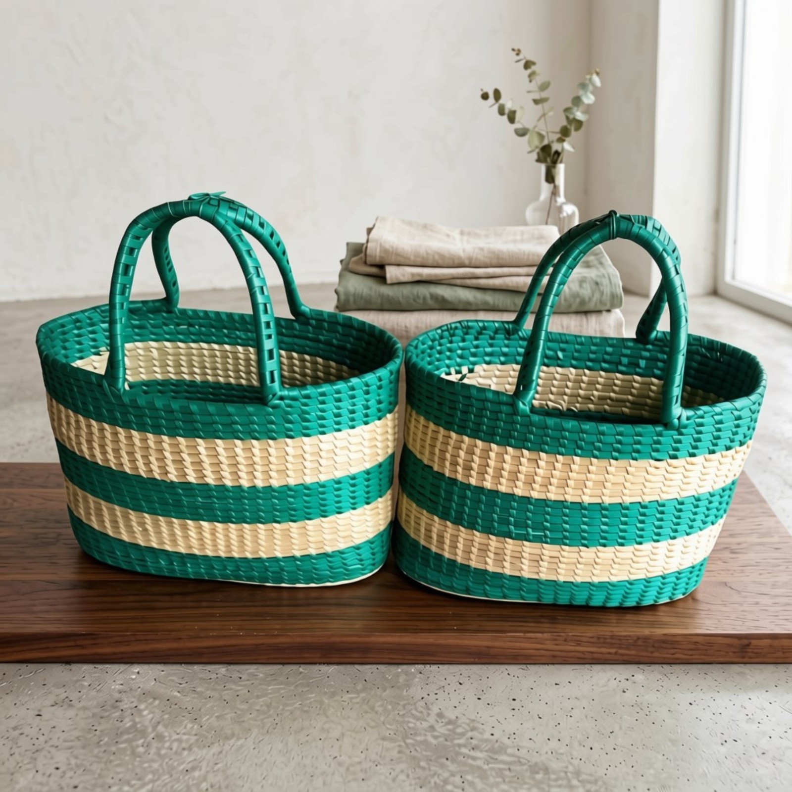 Handwoven Teal & Natural Storage Basket Set