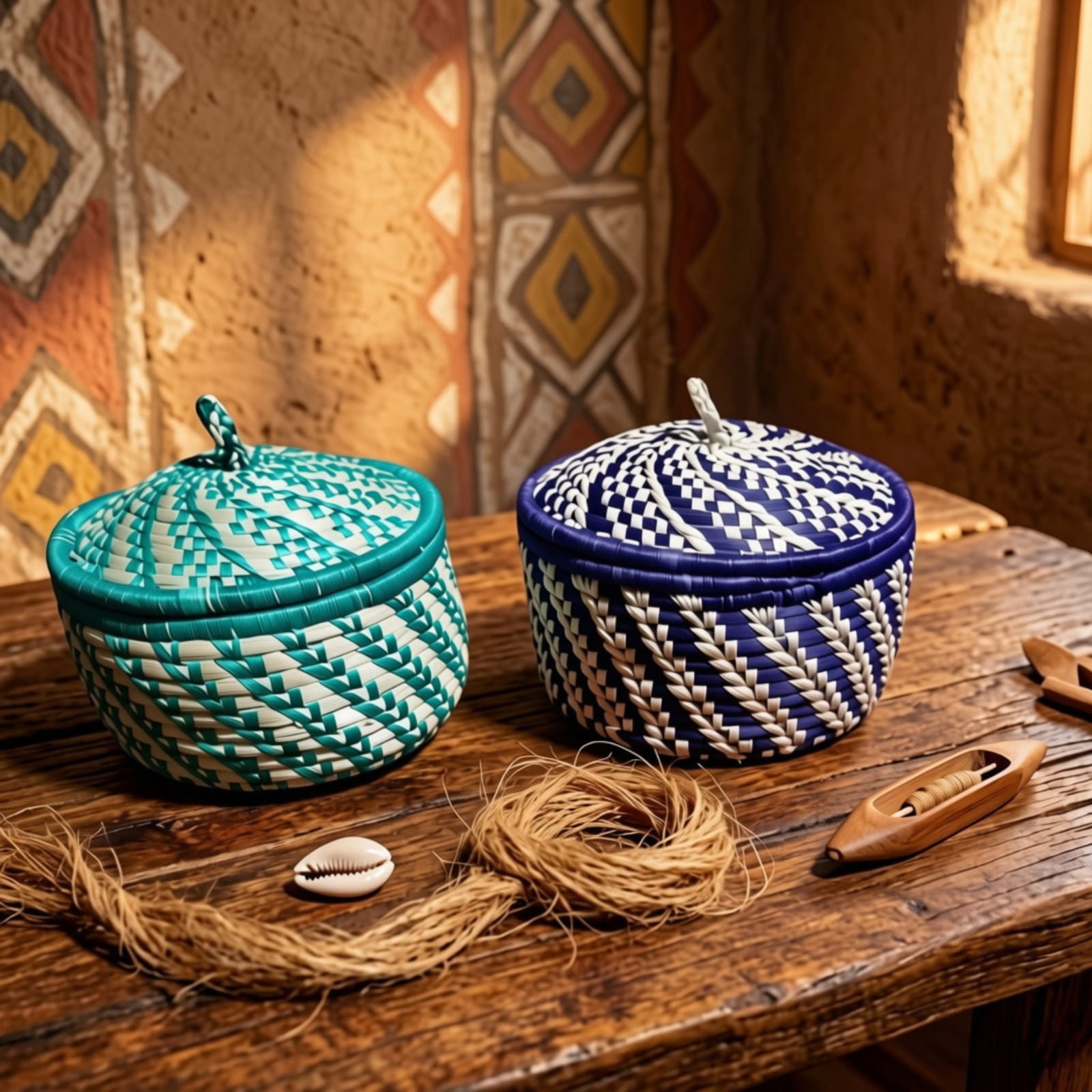 Set of 2 Colorful Round Woven Hotcase Combo