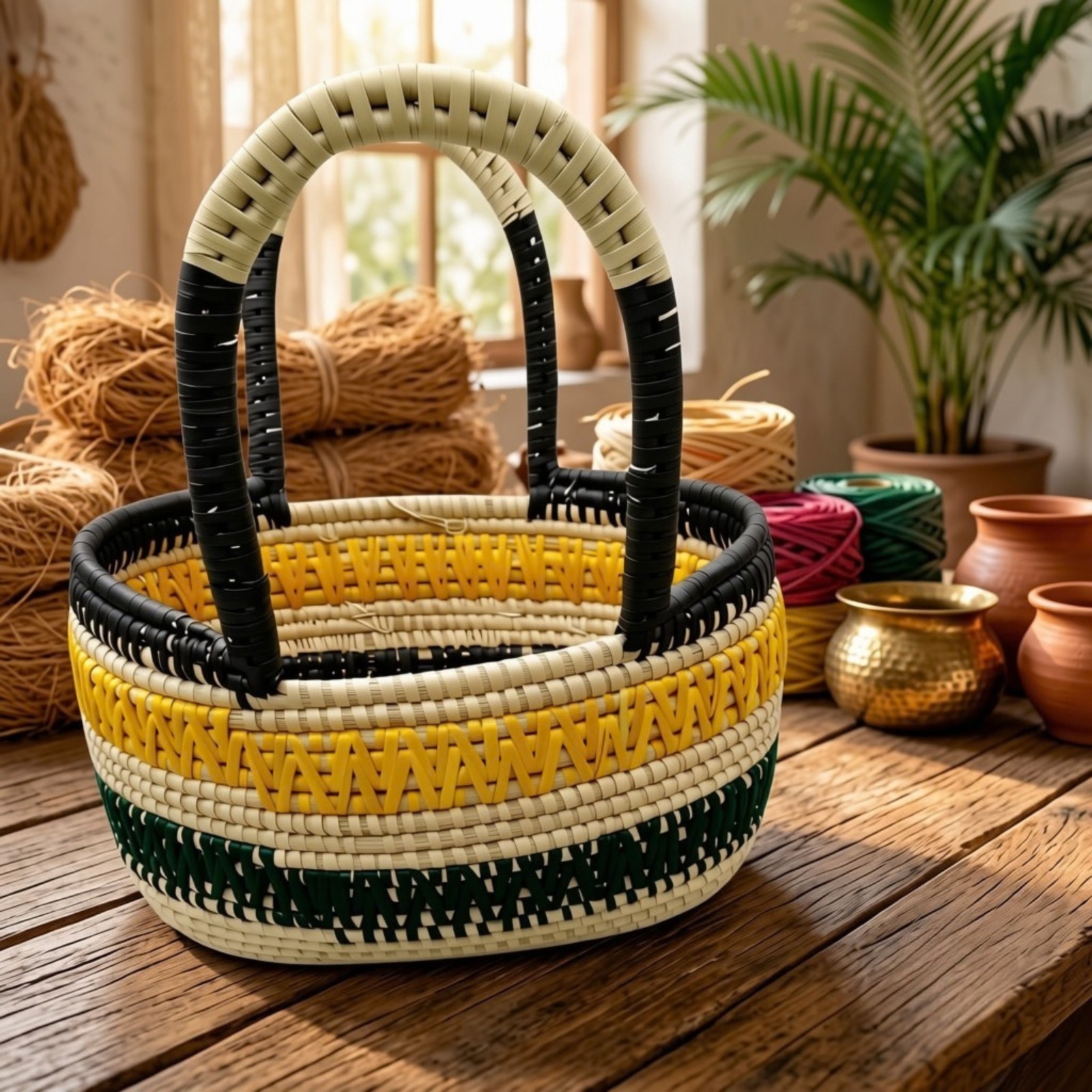 Handcrafted Woven Basket with Handles